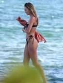 Candice Swanepoel in Black Bikini on the Beach in Miami