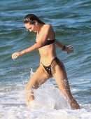 Candice Swanepoel in Black Bikini on the Beach in Miami