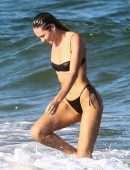 Candice Swanepoel in Black Bikini on the Beach in Miami