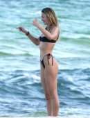 Candice Swanepoel Booty in Tiny Thong Bikini on the Beach in Miami