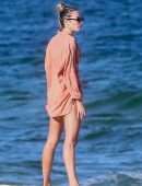 Candice Swanepoel Booty in Tiny Thong Bikini on the Beach in Miami