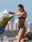 Candice Swanepoel Booty in Tiny Thong Bikini on the Beach in Miami