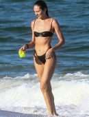 Candice Swanepoel Booty in Tiny Thong Bikini on the Beach in Miami