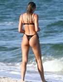 Candice Swanepoel Booty in Tiny Thong Bikini on the Beach in Miami