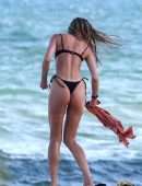 Candice Swanepoel Booty in Tiny Thong Bikini on the Beach in Miami