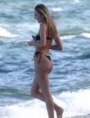 Candice Swanepoel Booty in Tiny Thong Bikini on the Beach in Miami