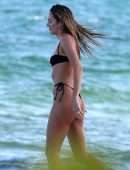 Candice Swanepoel Booty in Tiny Thong Bikini on the Beach in Miami