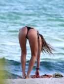 Candice Swanepoel Booty in Tiny Thong Bikini on the Beach in Miami
