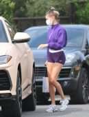 Hailey Baldwin Booty in Shorts, Outside a Friend's House in Beverly Hills