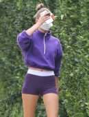 Hailey Baldwin Booty in Shorts, Outside a Friend's House in Beverly Hills