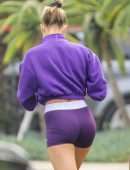 Hailey Baldwin Booty in Shorts, Outside a Friend's House in Beverly Hills