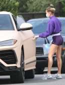 Hailey Baldwin Booty in Shorts, Outside a Friend's House in Beverly Hills