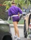 Hailey Baldwin Booty in Shorts, Outside a Friend's House in Beverly Hills