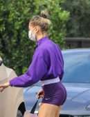 Hailey Baldwin Booty in Shorts, Outside a Friend's House in Beverly Hills