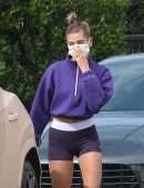 Hailey Baldwin Booty in Shorts, Outside a Friend's House in Beverly Hills