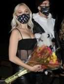 Jordyn Jones Cleavage in Black Top at BOA Steakhouse in West Hollywood