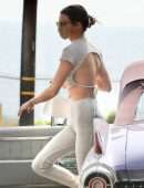 Kendall Jenner in Open Back Dress, at a Gas Station in Malibu