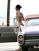 Kendall Jenner in Open Back Dress, at a Gas Station in Malibu