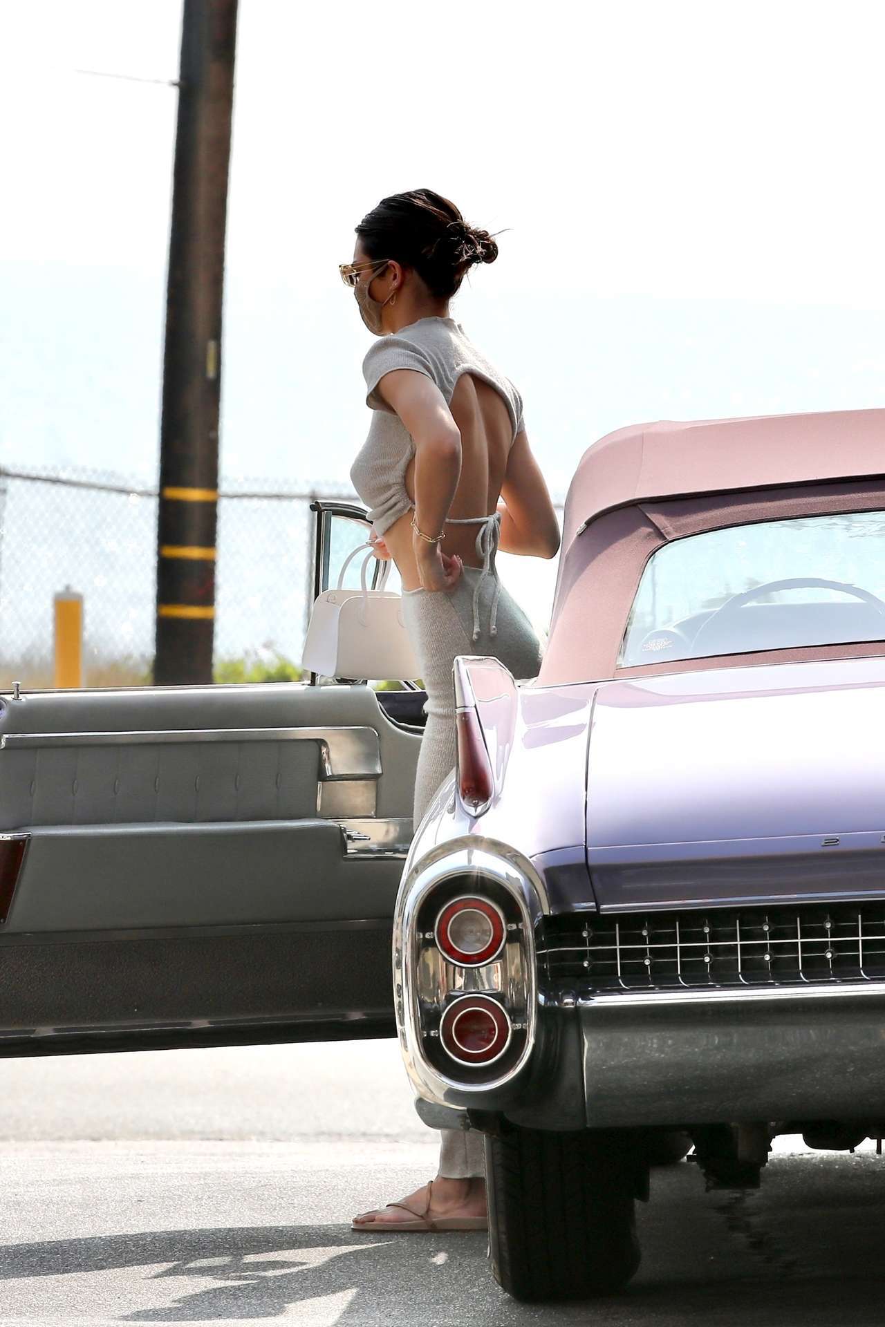 Kendall Jenner in Open Back Dress, at a Gas Station in Malibu