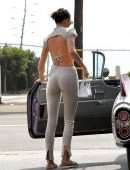Kendall Jenner in Open Back Dress, at a Gas Station in Malibu