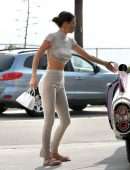Kendall Jenner in Open Back Dress, at a Gas Station in Malibu