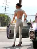 Kendall Jenner in Open Back Dress, at a Gas Station in Malibu