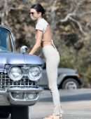 Kendall Jenner in Open Back Dress, at a Gas Station in Malibu