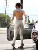Kendall Jenner in Open Back Dress, at a Gas Station in Malibu
