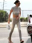 Kendall Jenner in Open Back Dress, at a Gas Station in Malibu