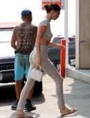 Kendall Jenner in Open Back Dress, at a Gas Station in Malibu