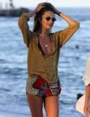 Candice Swanepoel on the Beach with a Friend in Miami
