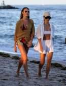 Candice Swanepoel on the Beach with a Friend in Miami