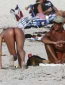 Candice Swanepoel Booty in Tiny Red Bikini at the Beach in Miami Beach