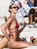 Candice Swanepoel Booty in Tiny Red Bikini at the Beach in Miami Beach