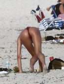 Candice Swanepoel Booty in Tiny Red Bikini at the Beach in Miami Beach