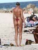 Candice Swanepoel Booty in Tiny Red Bikini at the Beach in Miami Beach