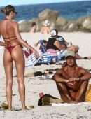Candice Swanepoel Booty in Tiny Red Bikini at the Beach in Miami Beach