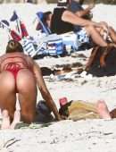 Candice Swanepoel Booty in Tiny Red Bikini at the Beach in Miami Beach