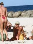 Candice Swanepoel Booty in Tiny Red Bikini at the Beach in Miami Beach