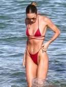Candice Swanepoel Booty in Red Bikini at a Beach in Miami