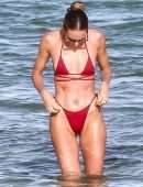 Candice Swanepoel Booty in Red Bikini at a Beach in Miami