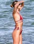 Candice Swanepoel Booty in Red Bikini at a Beach in Miami