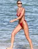 Candice Swanepoel Booty in Red Bikini at a Beach in Miami