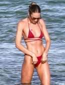 Candice Swanepoel Booty in Red Bikini at a Beach in Miami