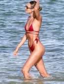 Candice Swanepoel Booty in Red Bikini at a Beach in Miami