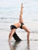 Casey Batchelor in Bikini Filming for Her Fitness App Yoga Blitz, Tenerife