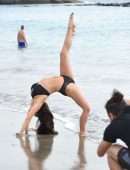 Casey Batchelor in Bikini Filming for Her Fitness App Yoga Blitz, Tenerife