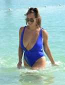 Chloe Goodman in Blue Swimsuit at Beach in Dubai