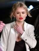 Emily Alyn Lind Cleavage on the “Gossip Girl” Movie Set in New York