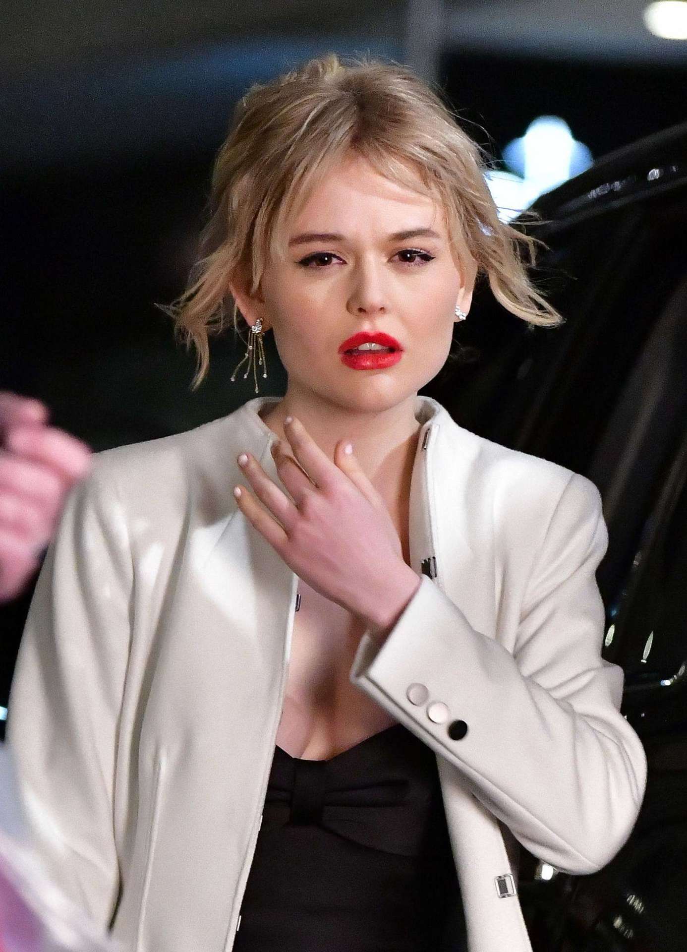 Emily Alyn Lind Cleavage on the “Gossip Girl” Movie Set in New York
